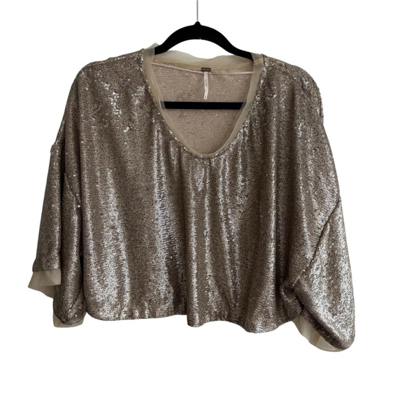 Free People Champagne Dreams Cropped Sequin Top Sz XS - Picture 3 of 9